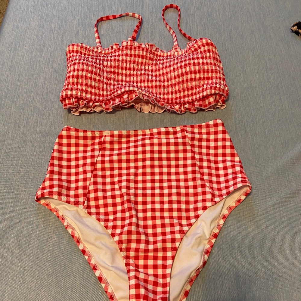 Red Gingham baiting suit -medium with tags